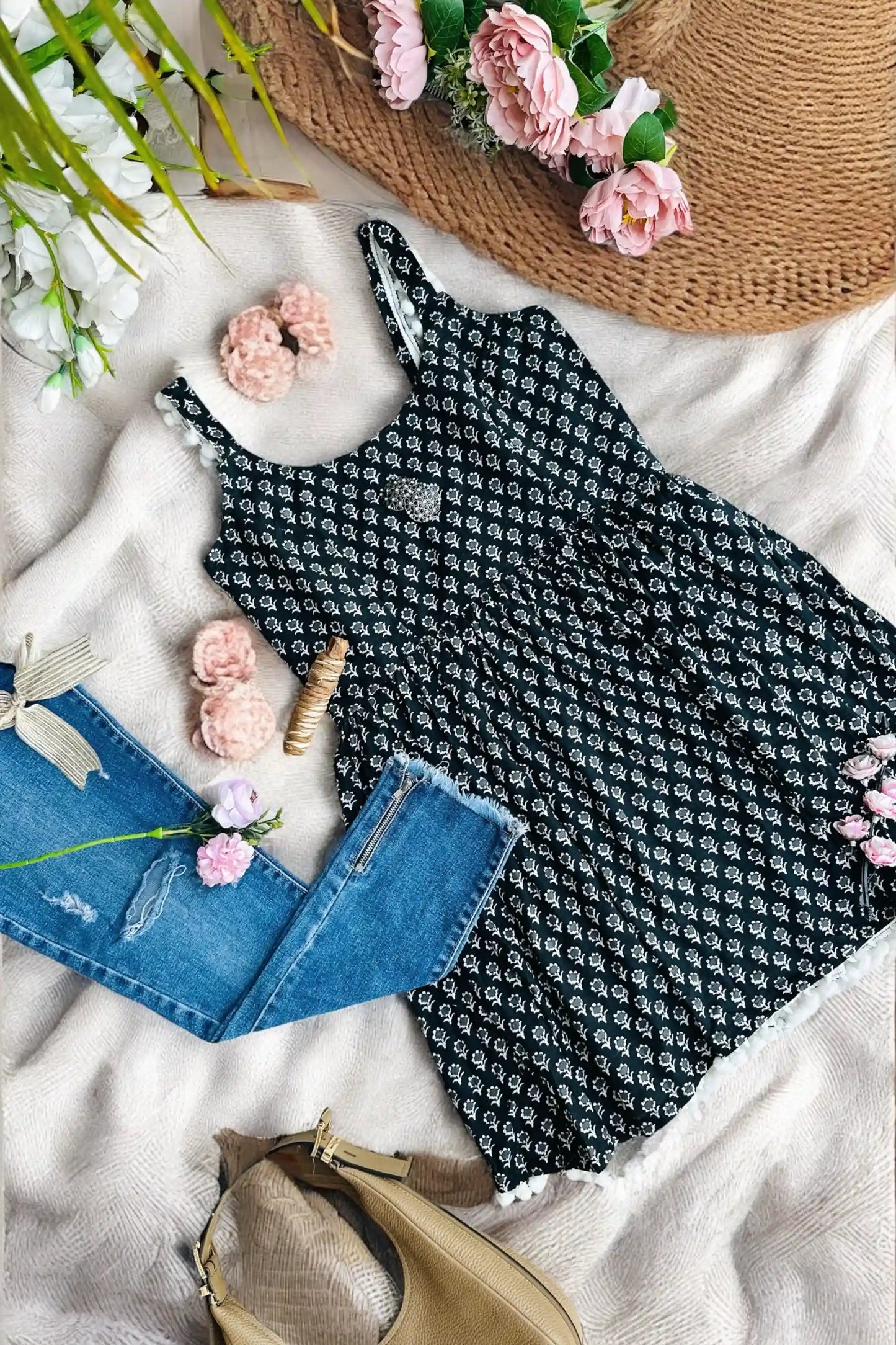 Block Black Hand Printed Peplum