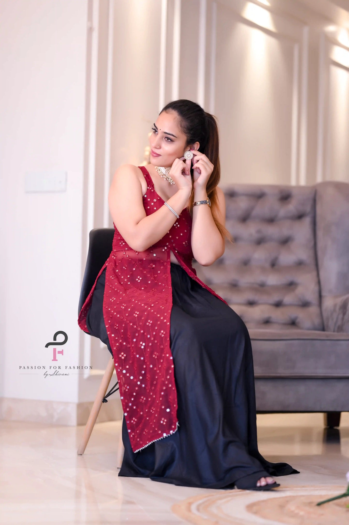 Shiraz Maroon Gulnaz Embroidered Kurta