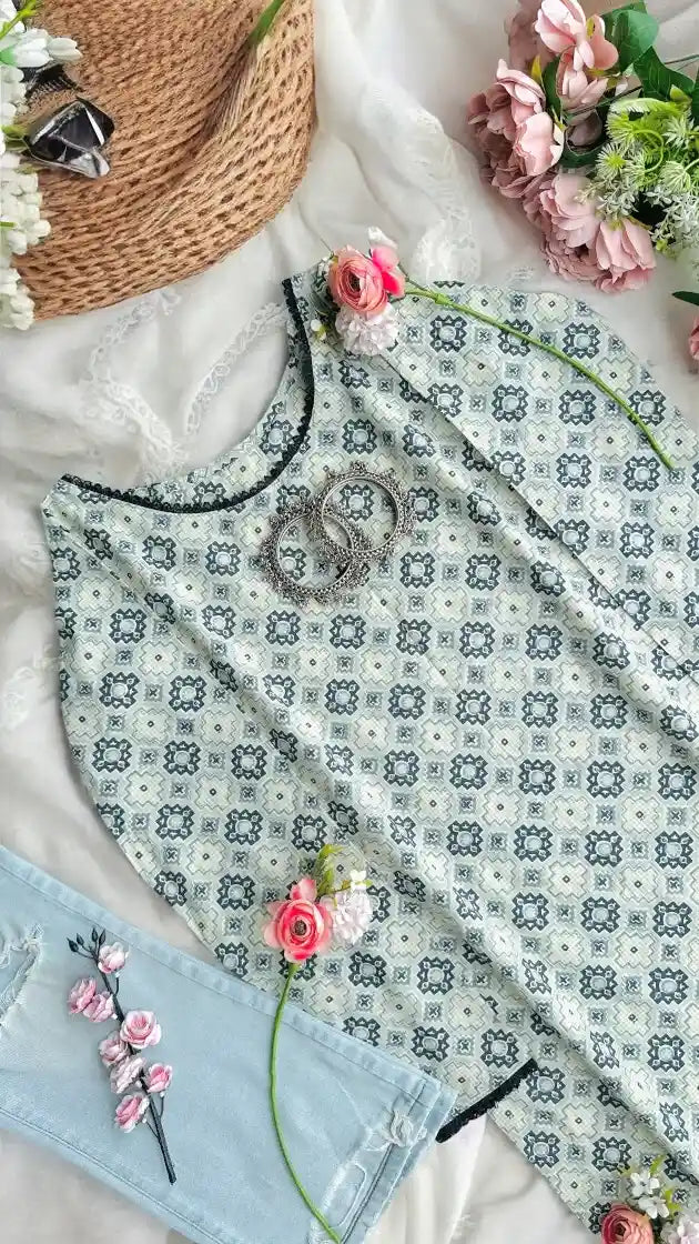 Lace Grey Jaipuri Kurta
