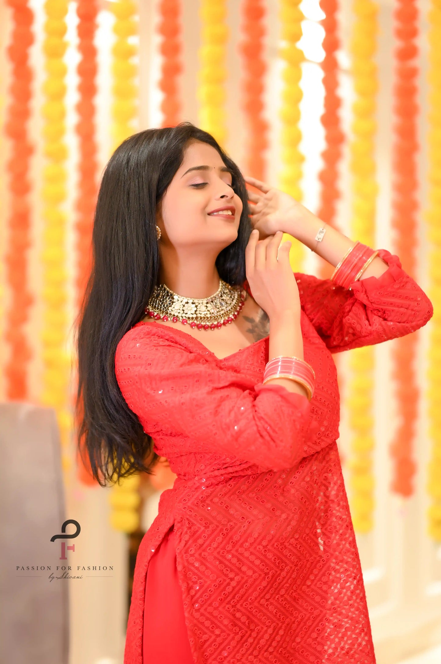 Sparkle Red Gulnaz Sharara Set