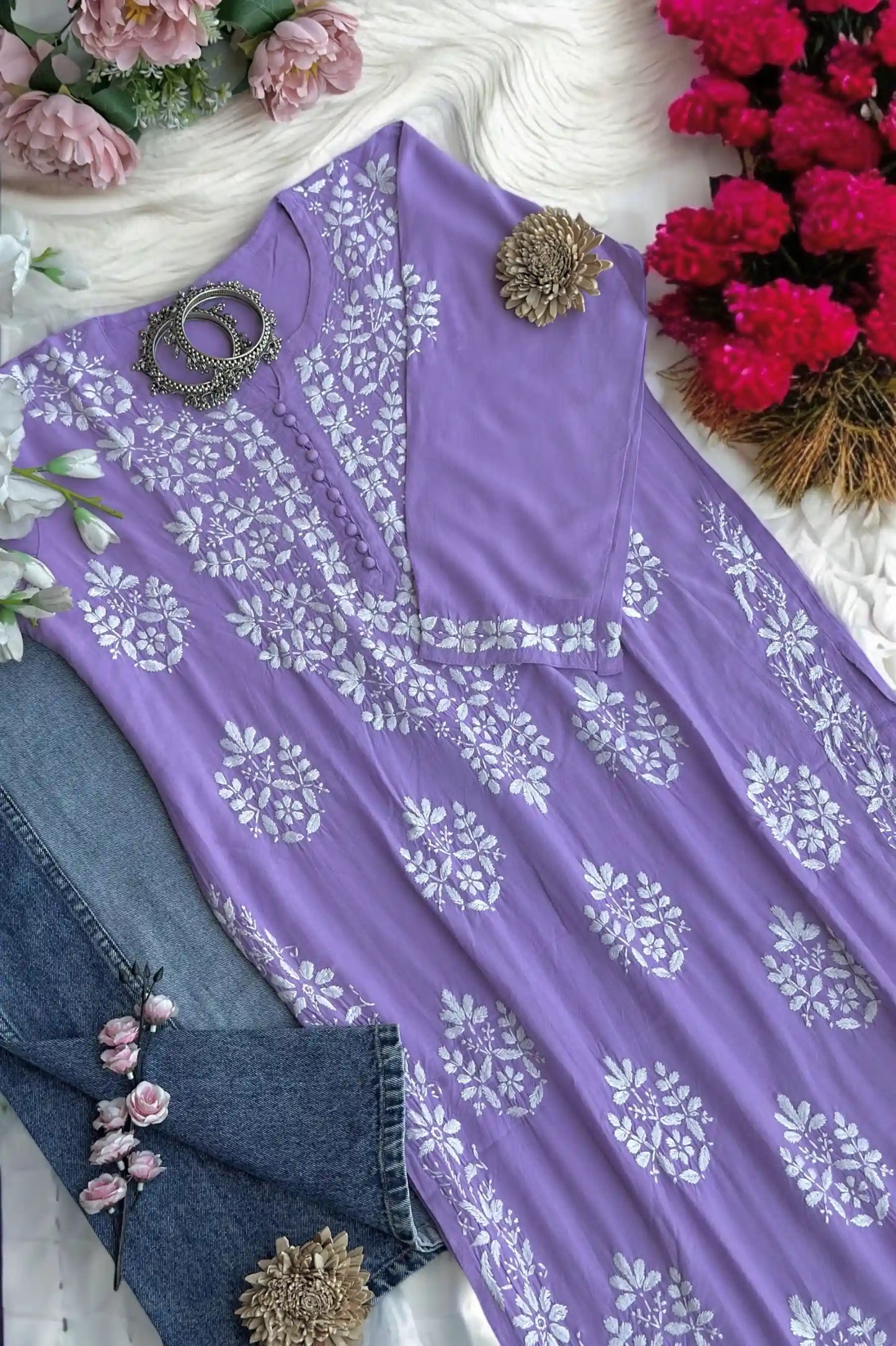 Blush Lilac Gulzar Chikan Kurta