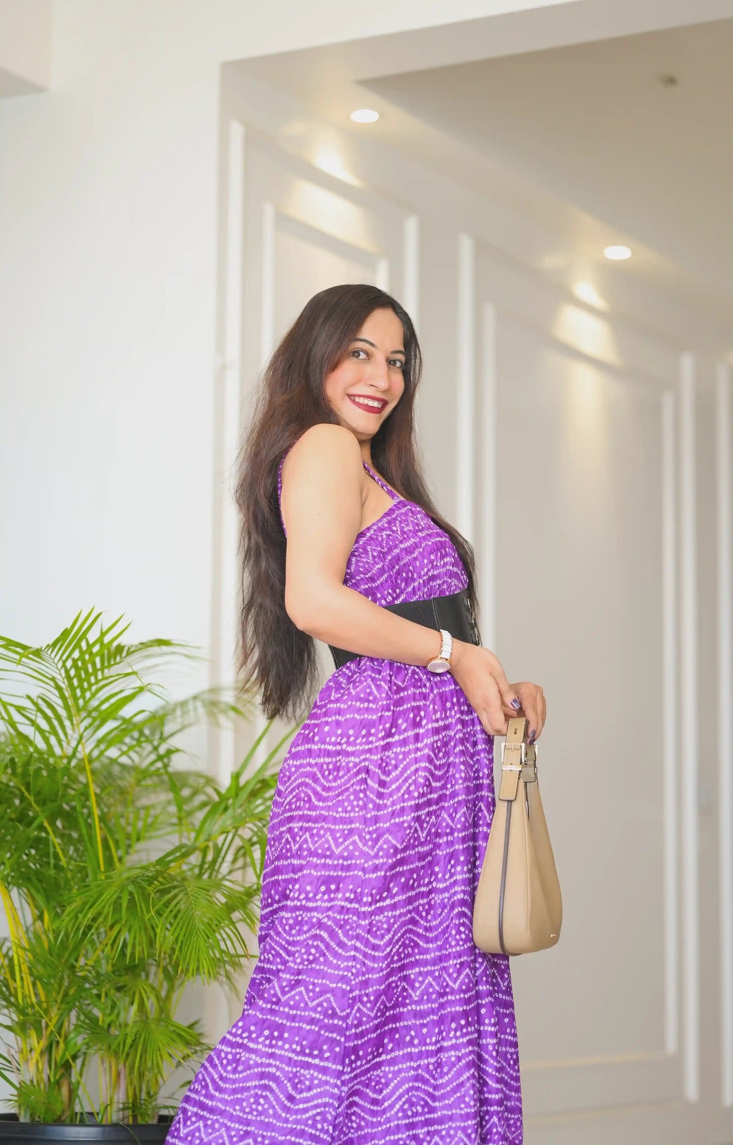 Purple Bandhej Smoky Twirl Dress