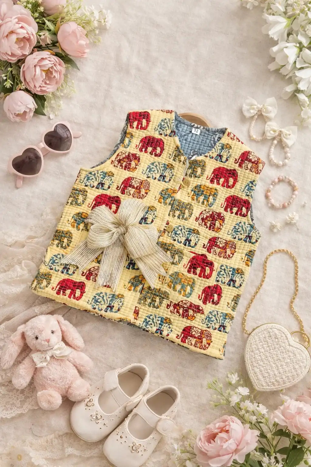 Beige Elephant Kids Jaipuri Jacket