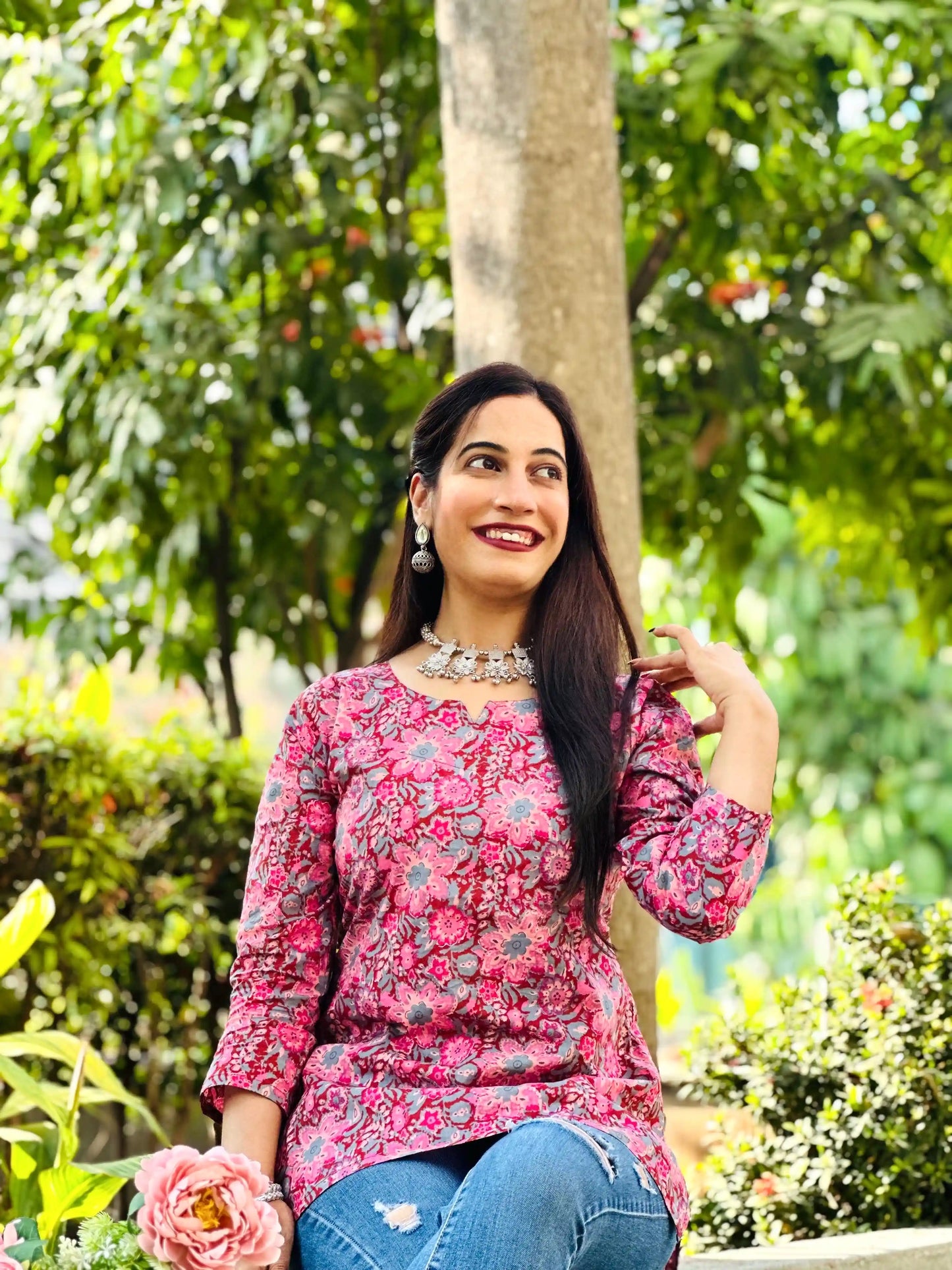 Gulabi Jaipuri Hand Printed Kurta
