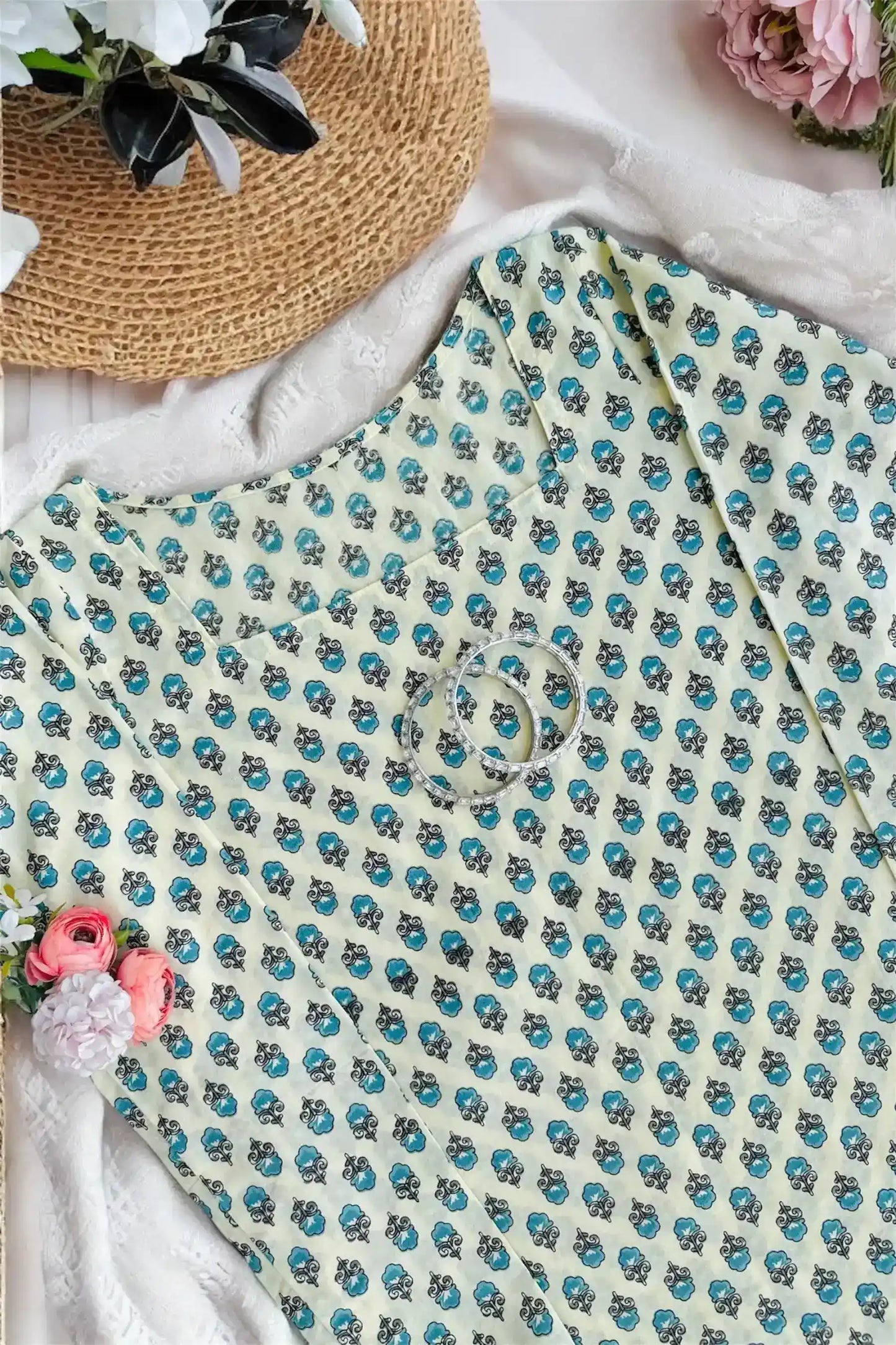 Blue Block Hand Printed Kurta