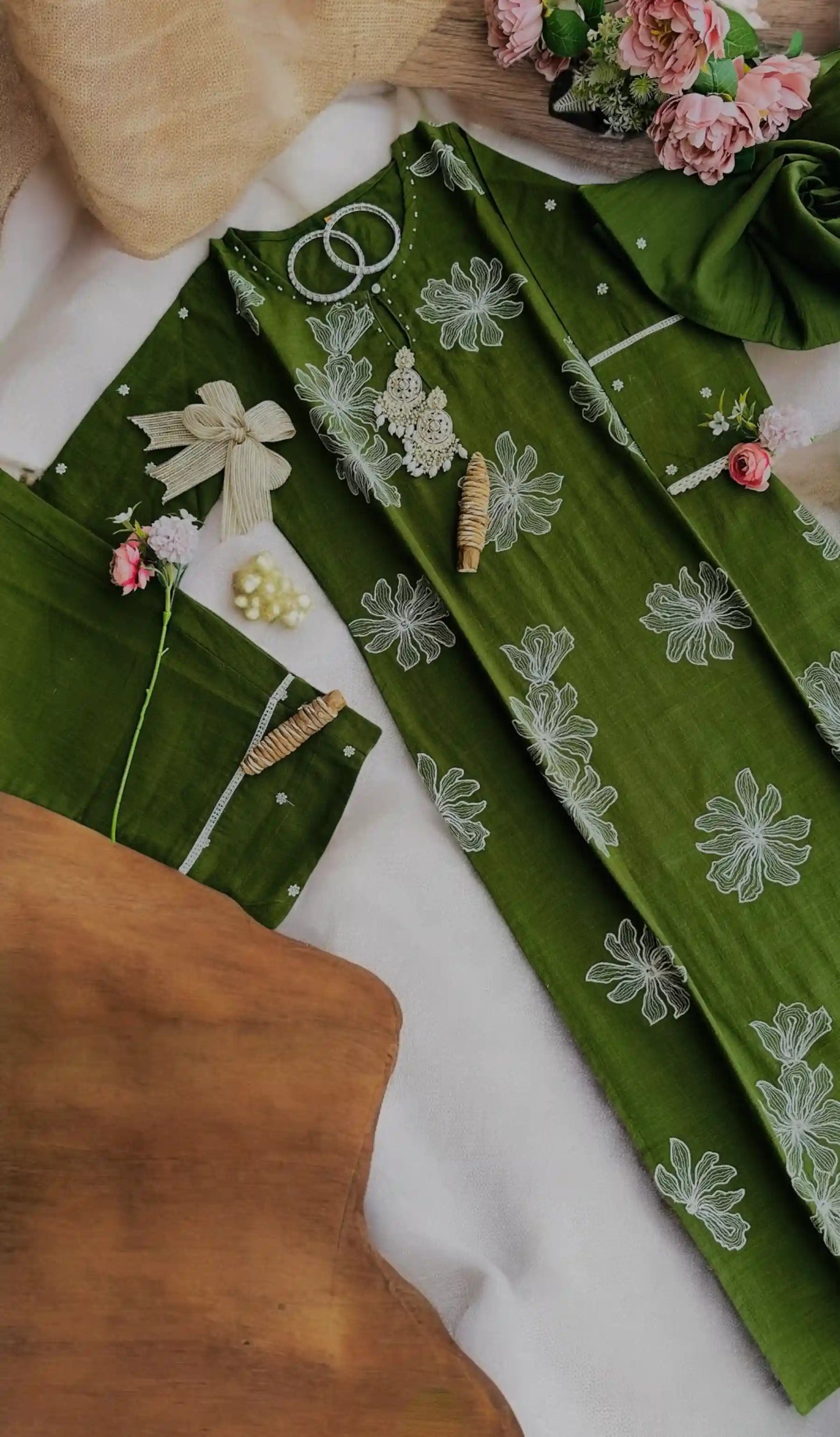 Green Embroidered Meher Set