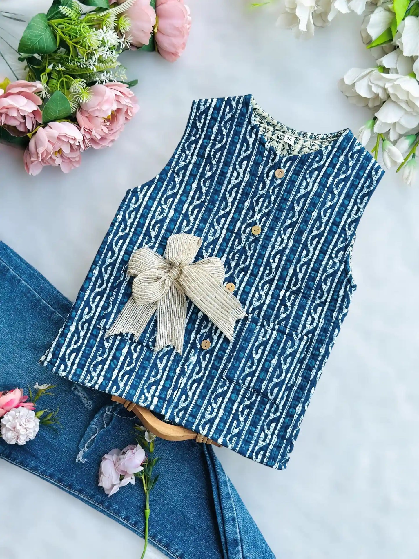 Blue Stripe Kids Jaipuri Jacket