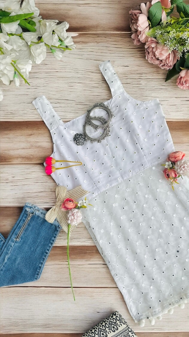 Whimsical White Mirror Gulnaz Kurta