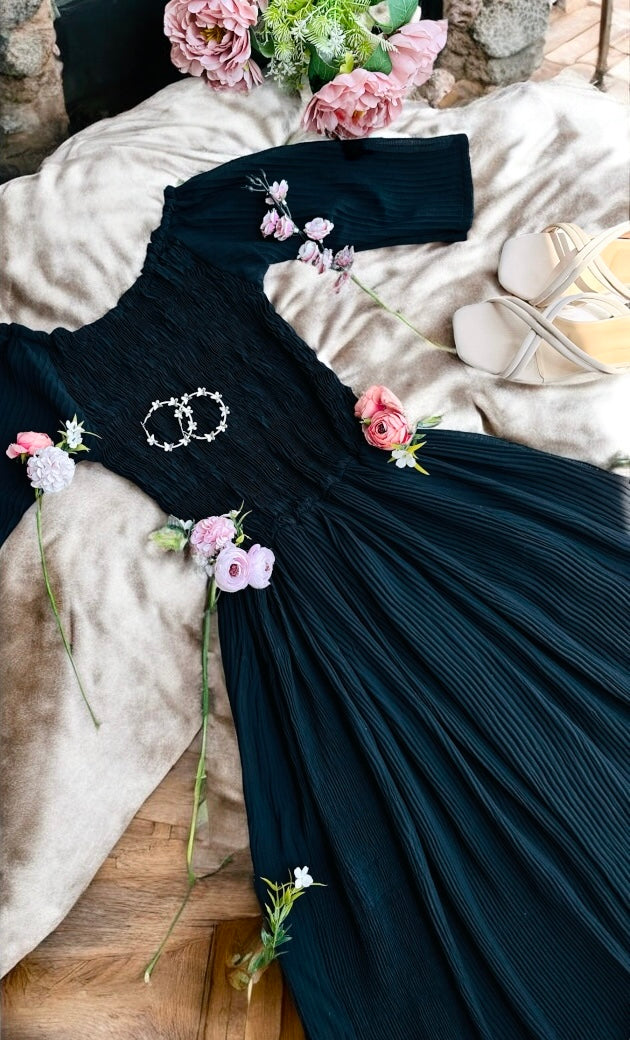 Dusky Black Smoky Crepe Twirl Dress