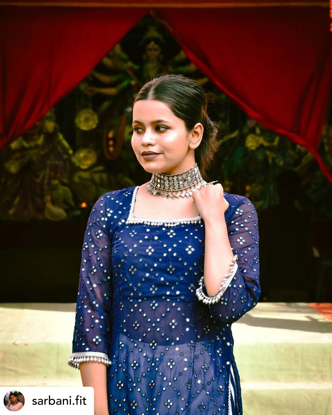 Royal Blue Mirror Gulnaz Kurta