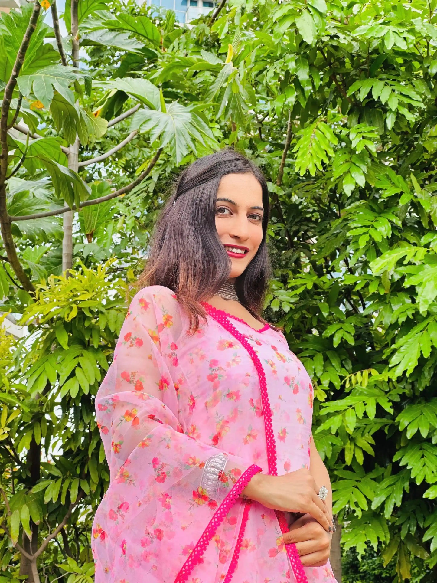 Pink Blush Organza Gulnaz Kurta