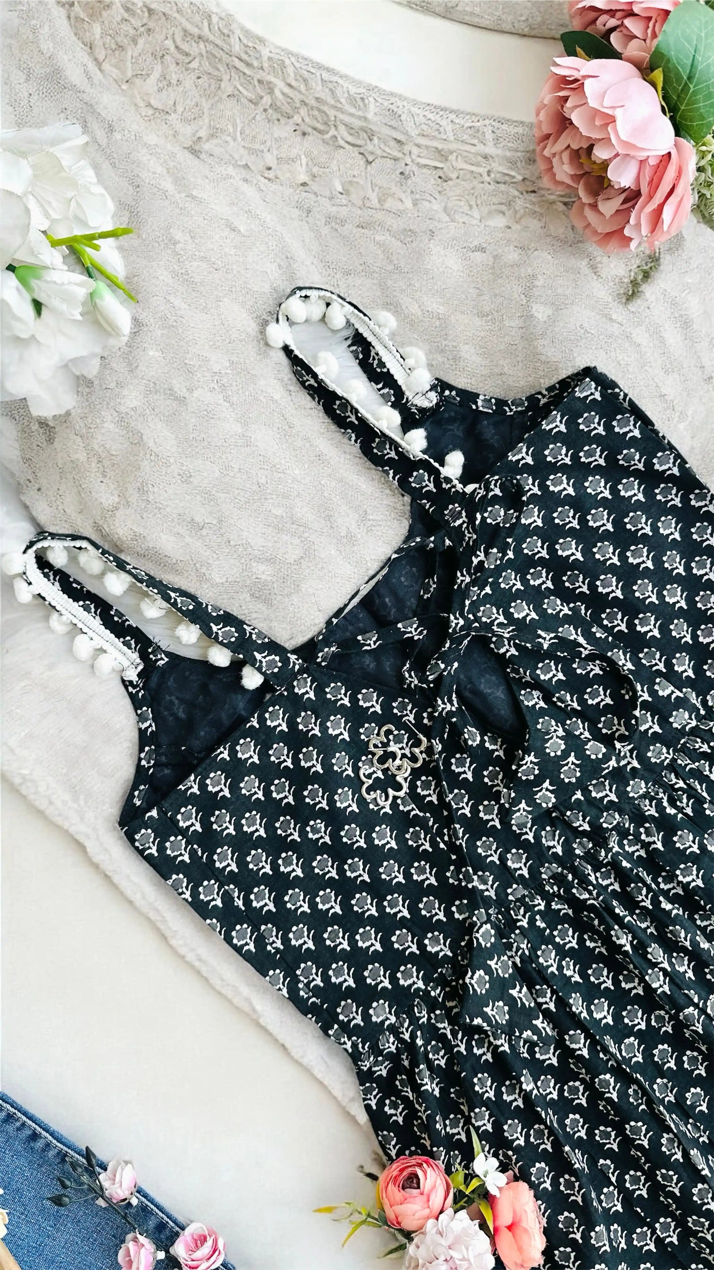 Block Black Hand Printed Peplum