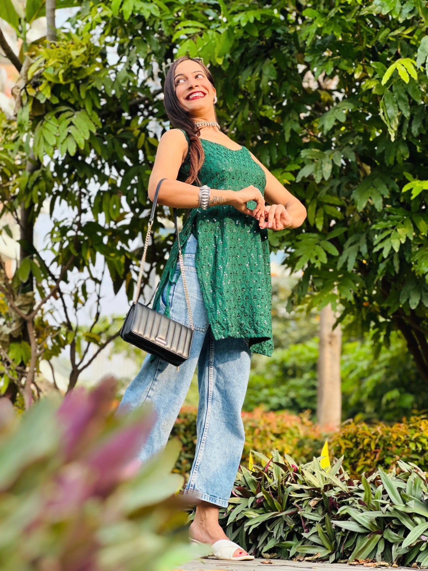 Zelen Green Sequence Gulnaz Kurta