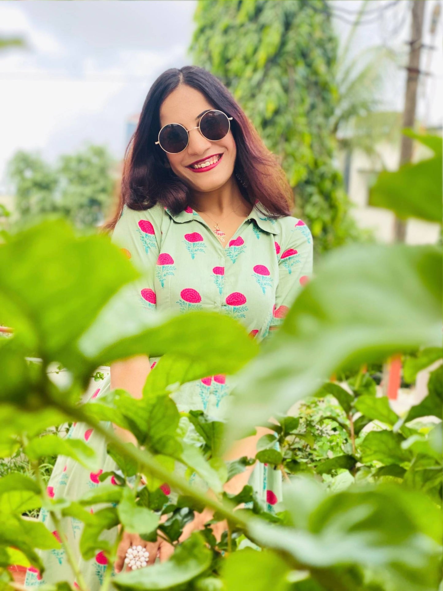 Soft Green Collar Block Print Dress