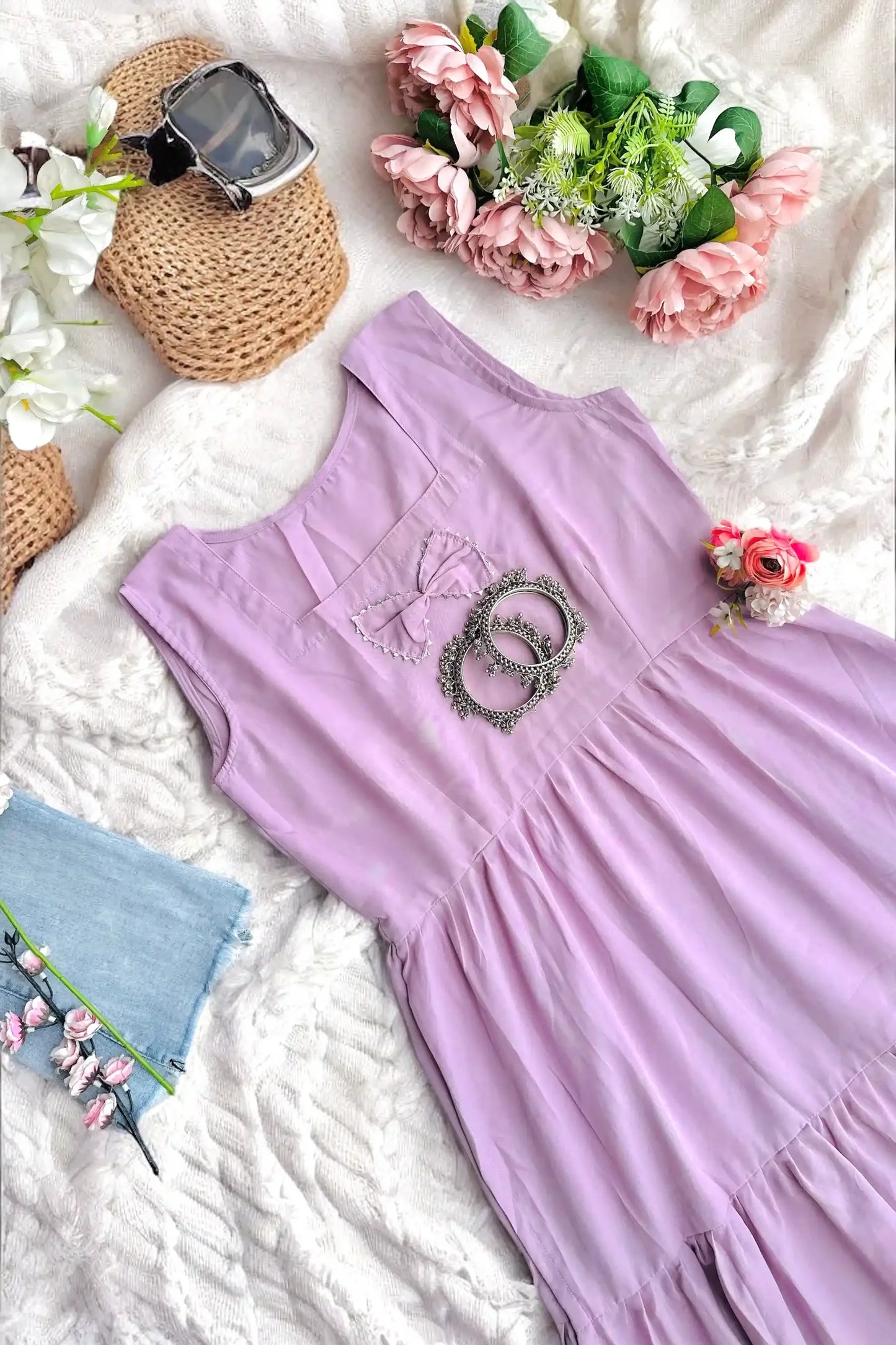 Blush Lilac Bow Gulnaz Frill Kurta - Passion for Fashion by Shivani
