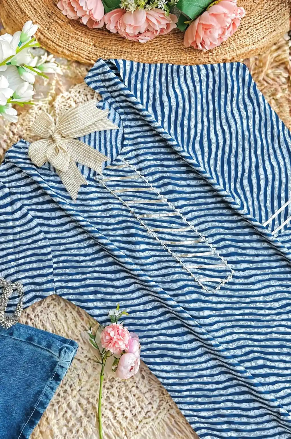 Blue Lehriya Jaipuri Short Kurta