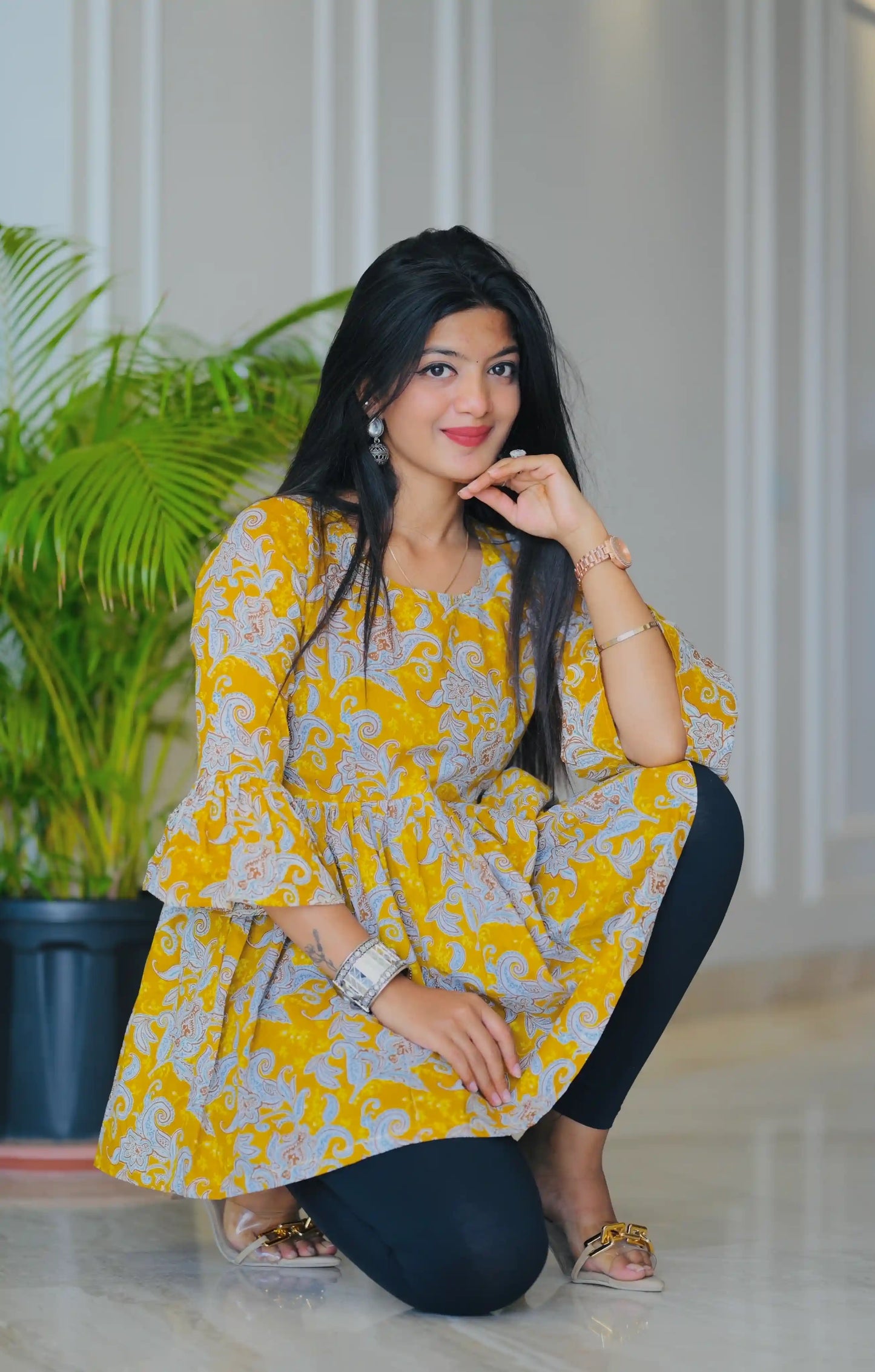 Mustard Kalamkari Jaipuri Short Top