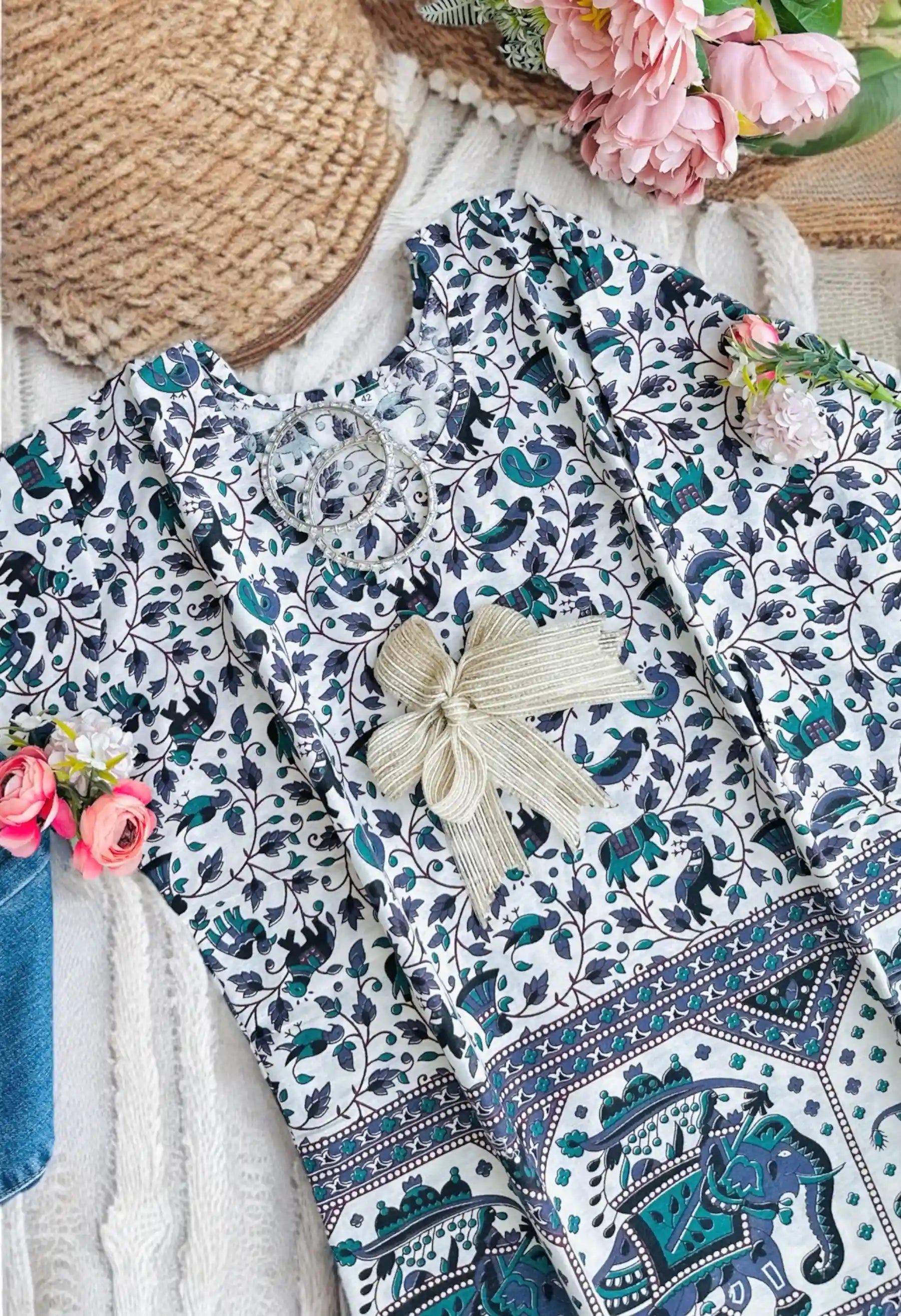 White Handprinted Short Kurta - Passion for Fashion by Shivani