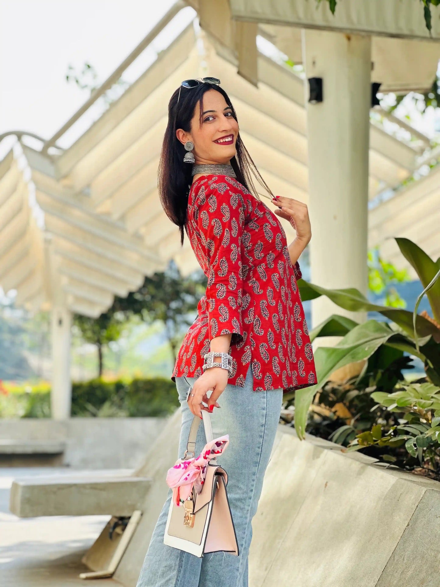 Gulabi Maroon Hand Printed Kurta