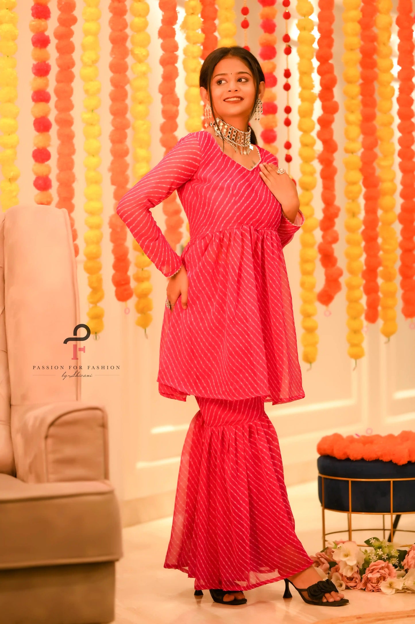Blossom Pink Lehriya Gulnaz Ensemble