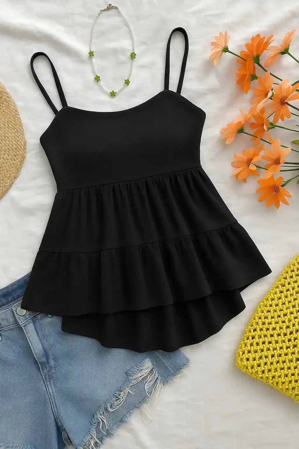 Black Tiered Ruffle Cami Top