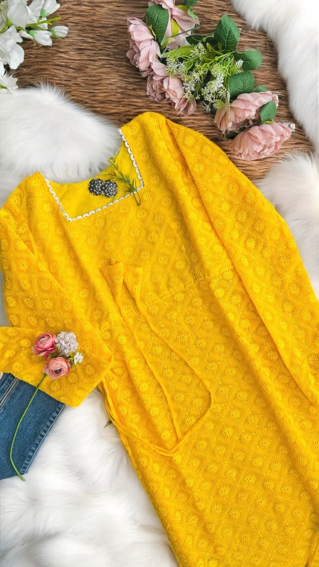 Amber Yellow Embroidered Gulnaz Kurta
