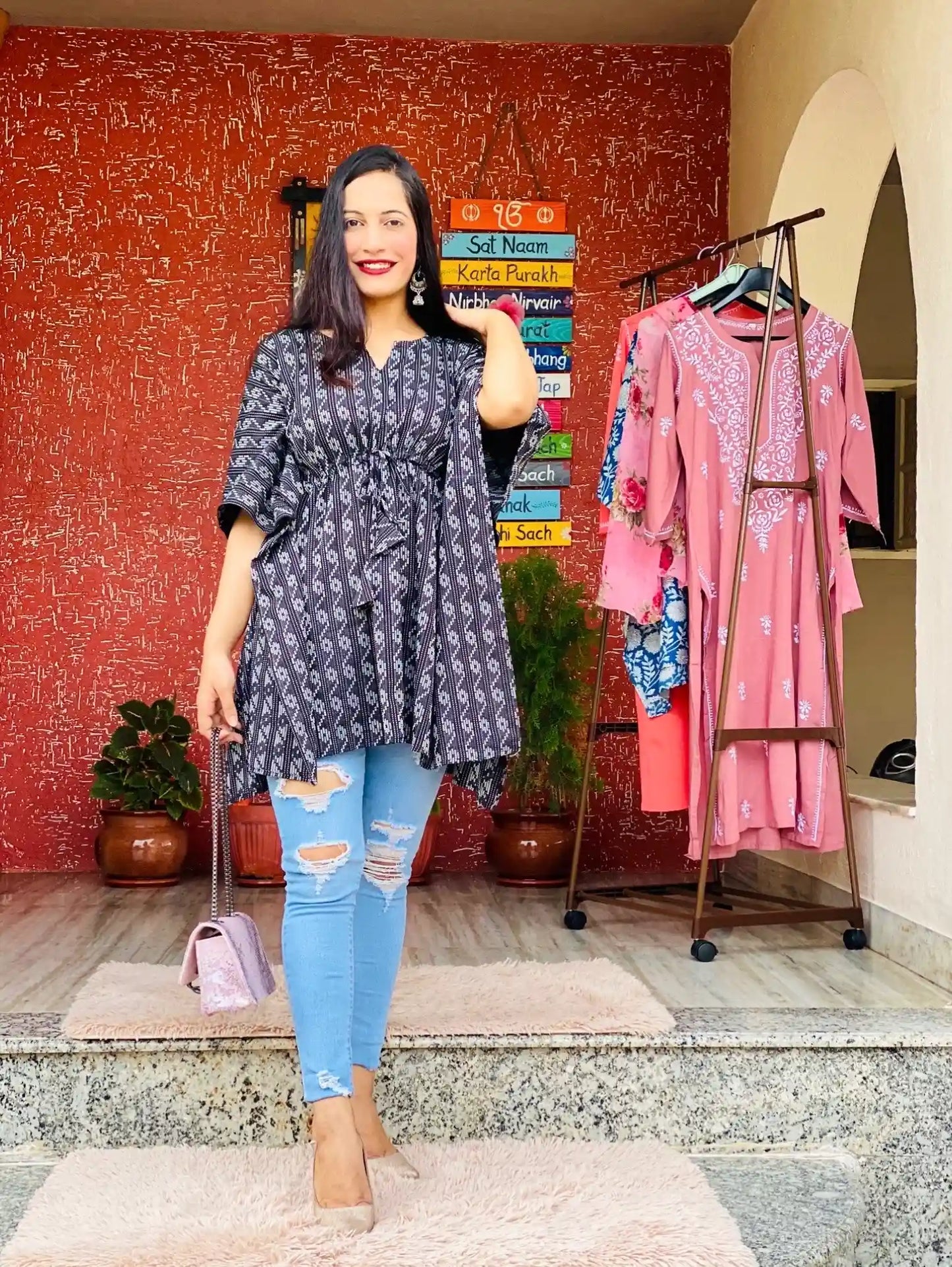 Midnight Ikkat Tunic Kaftan Top