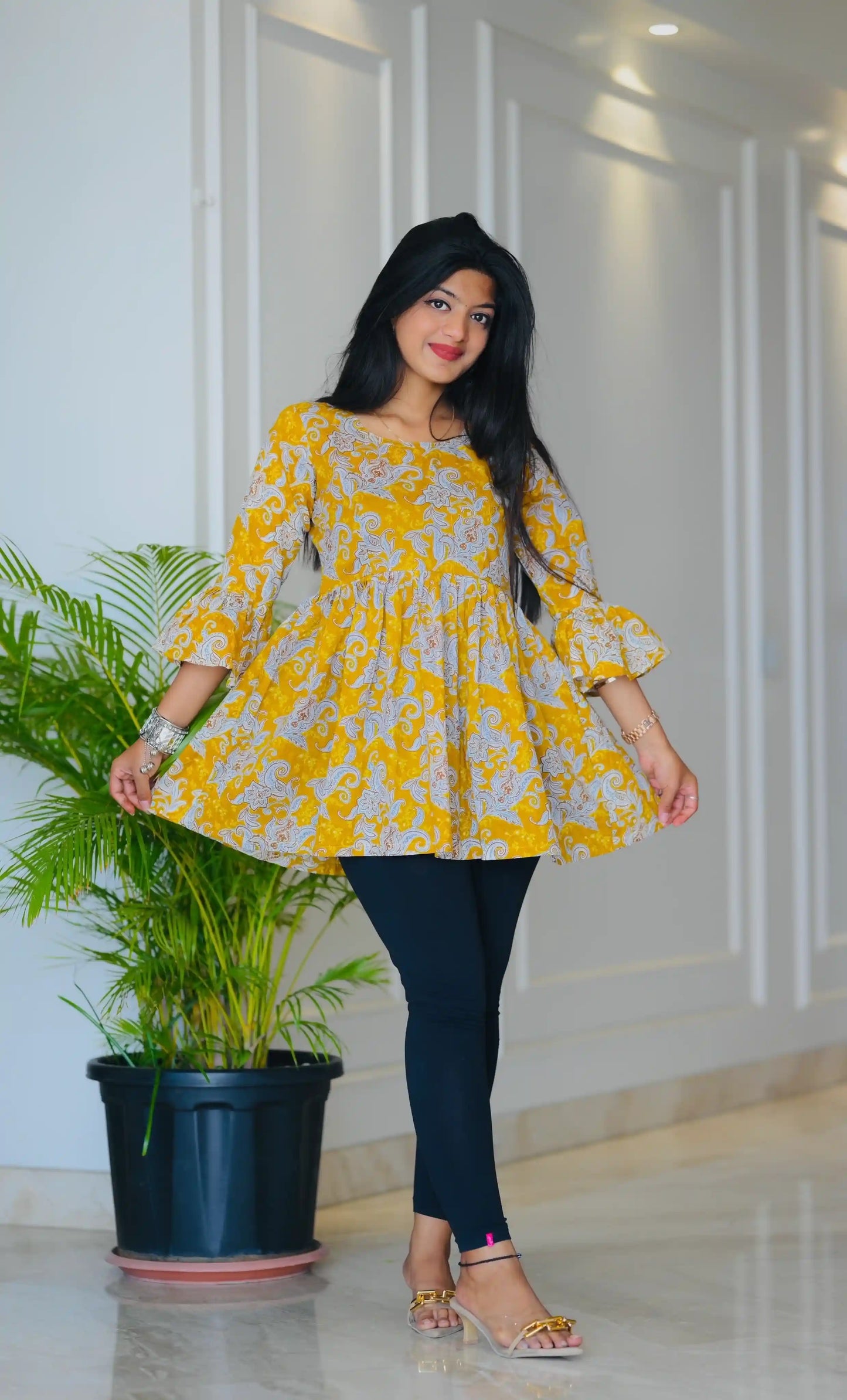 Mustard Kalamkari Jaipuri Short Top