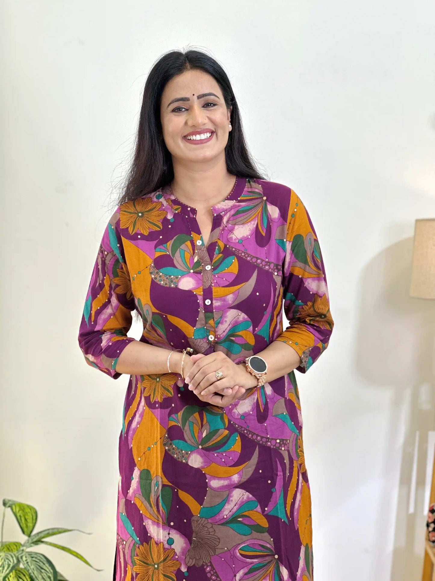 Floral Purple Mul Budget Kurta
