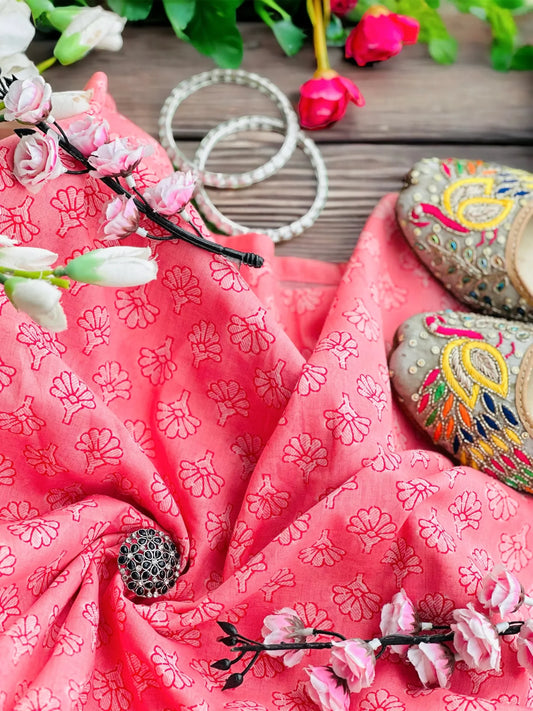 Peach Jaipuri Mulmul Must Pick Dupatta - Passion for Fashion by Shivani