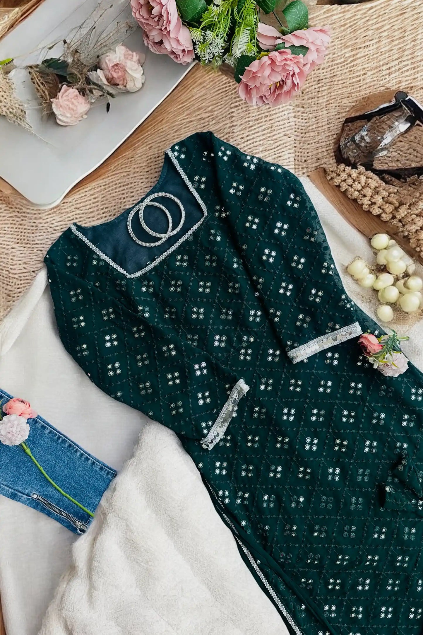 Lawn Green Embroidered Gulnaz Kurta - Passion for Fashion by Shivani