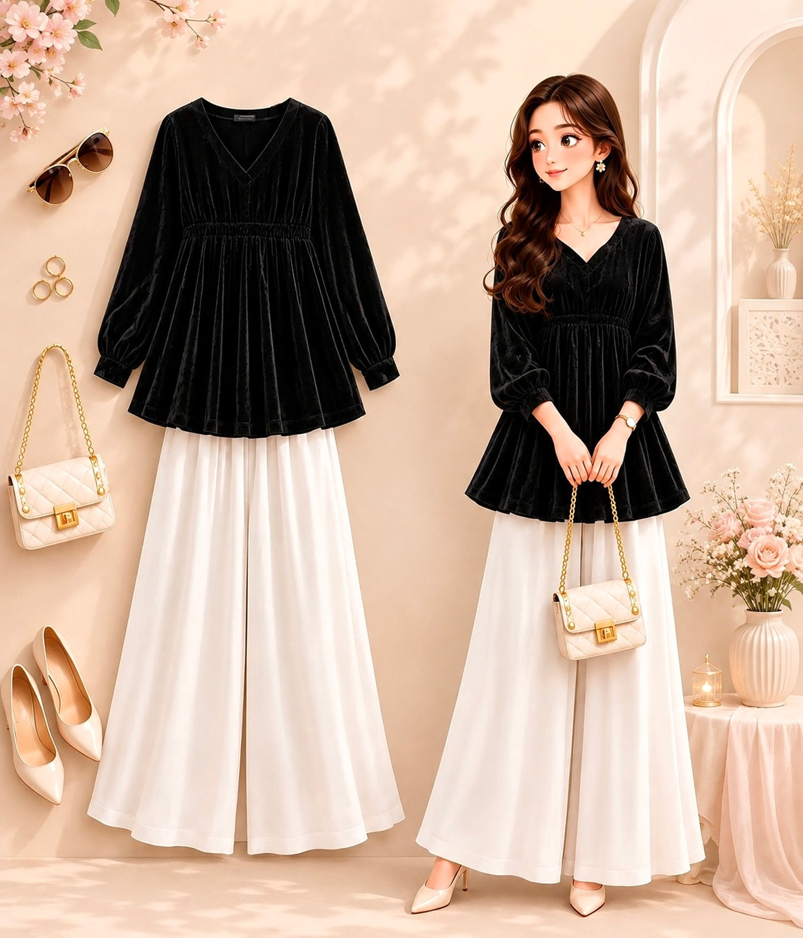 Black Velvet Empire Tunic Top