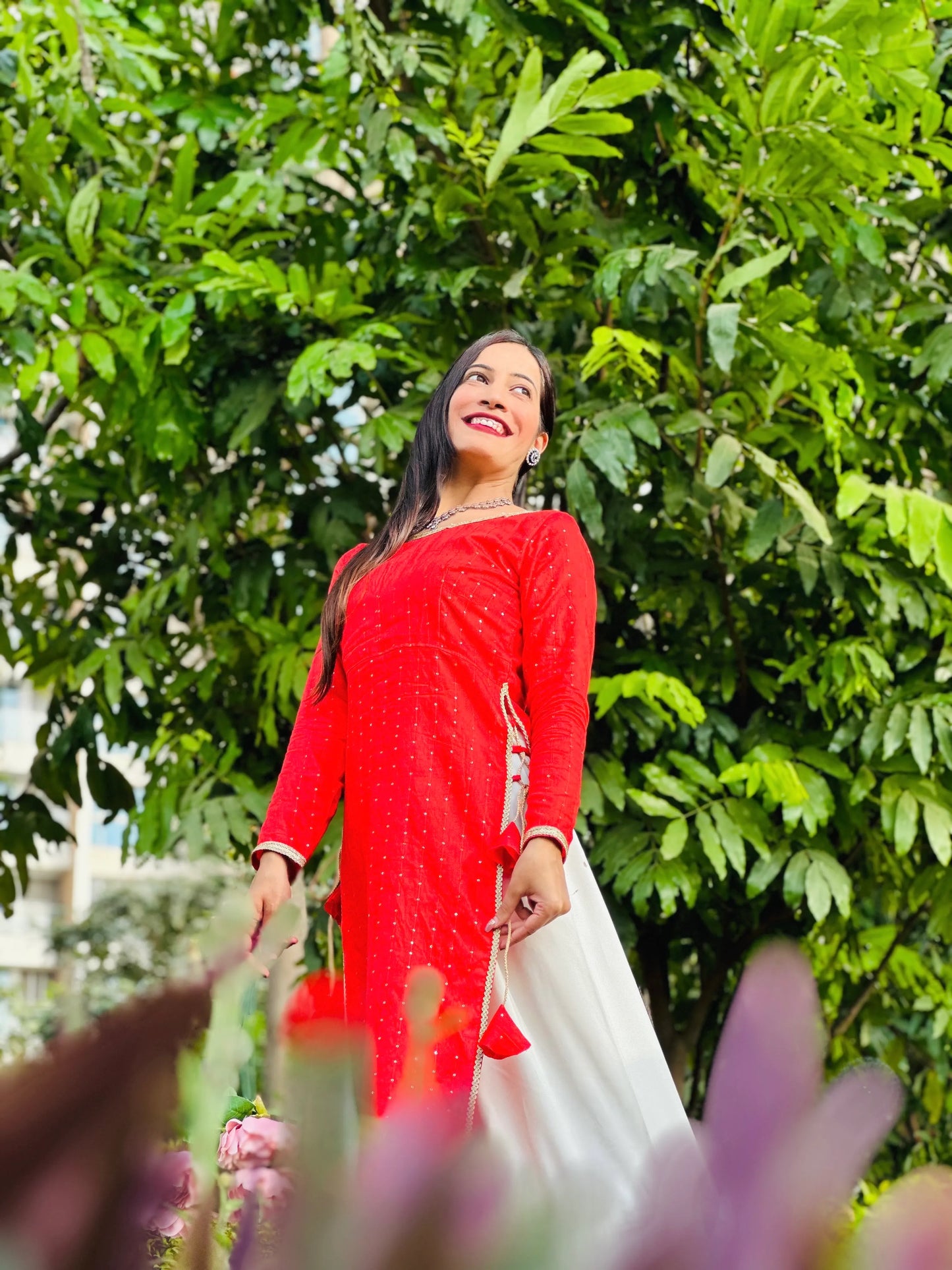Hot Red Sequence Embroidered Gulnaz Kurta