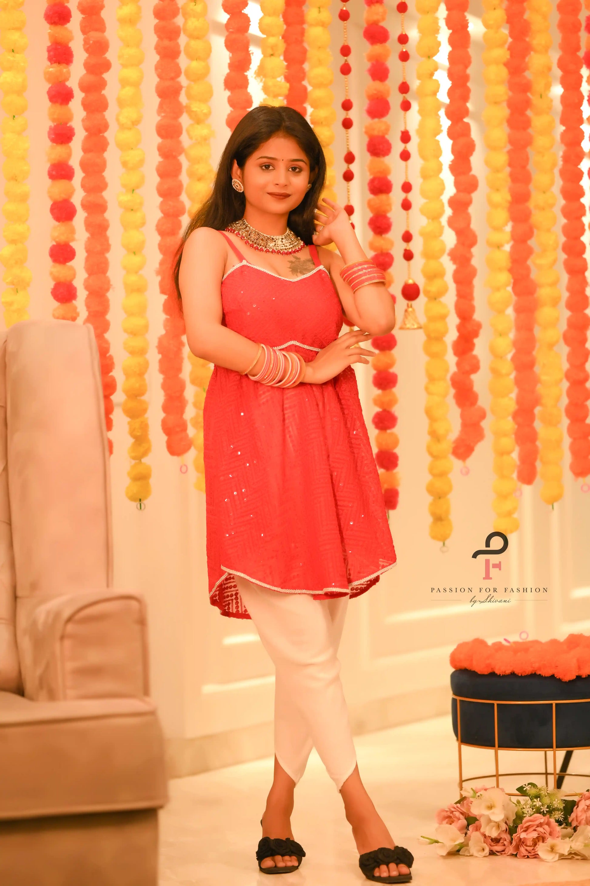 Hot Red Gulnaz Embroidered Peplum - Passion for Fashion by Shivani
