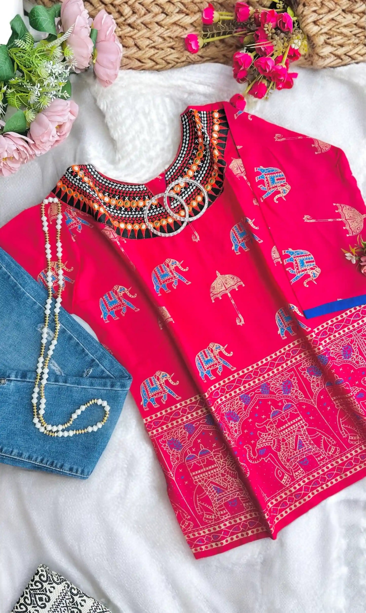 Gold Pink Elephant Short Kurta - Passion for Fashion by Shivani