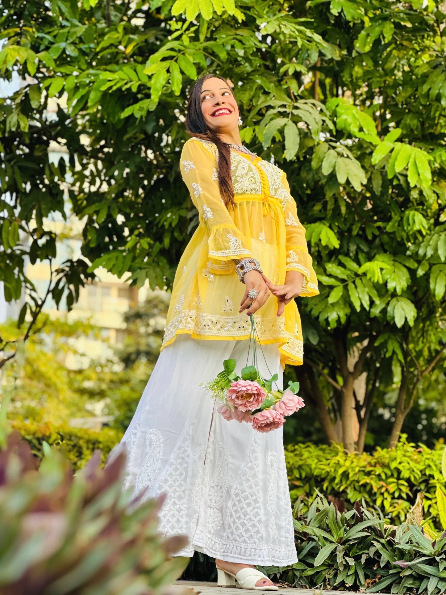 Sunflower Yellow Noor Mirror Chikankari