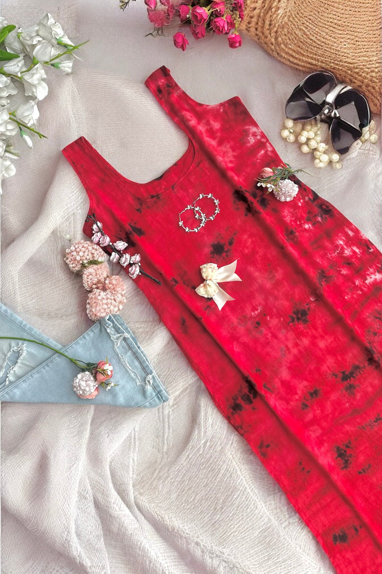 Red Tie Dye Kurta
