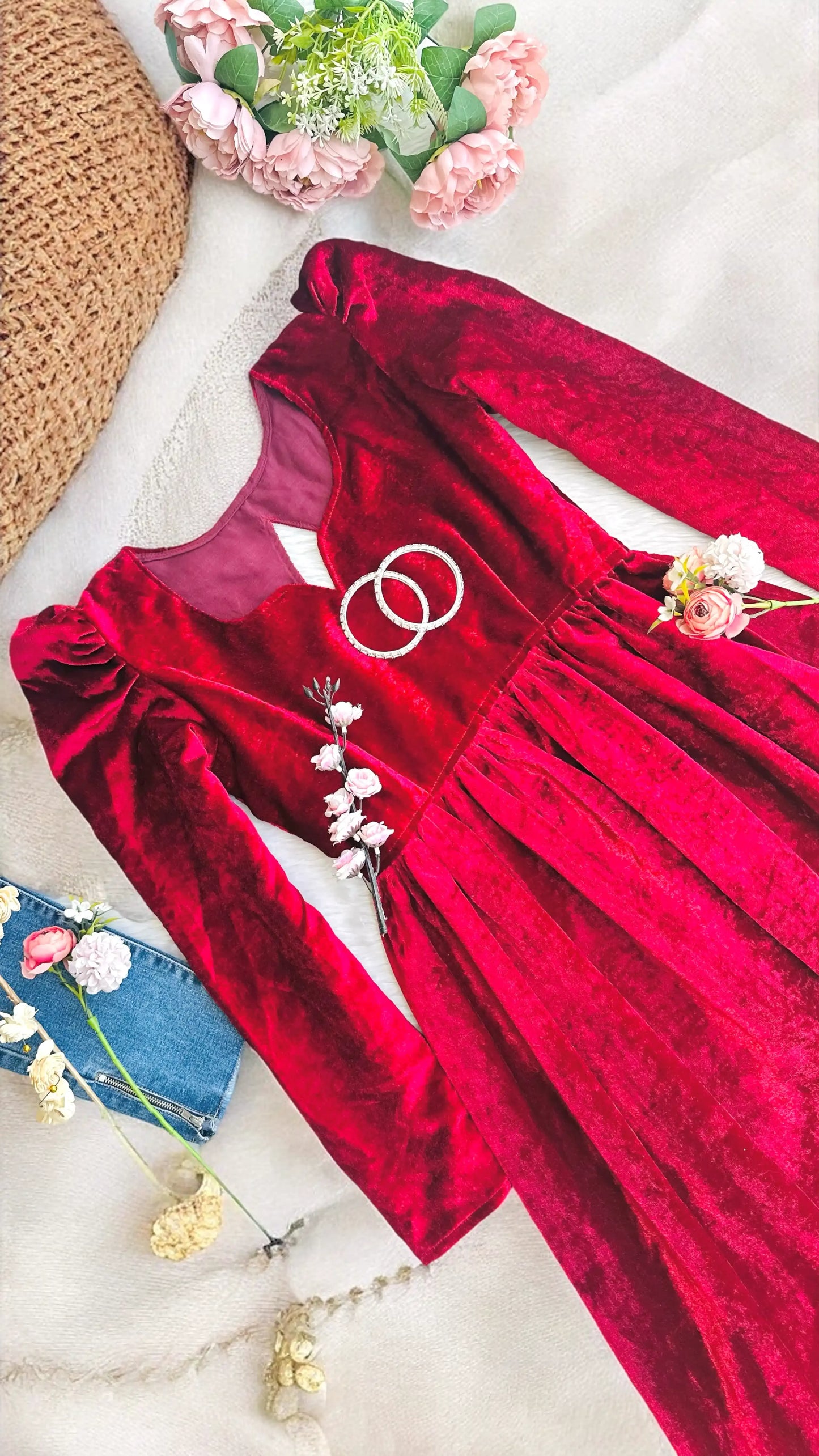 Sparkling Maroon Velvet Twirl Dress