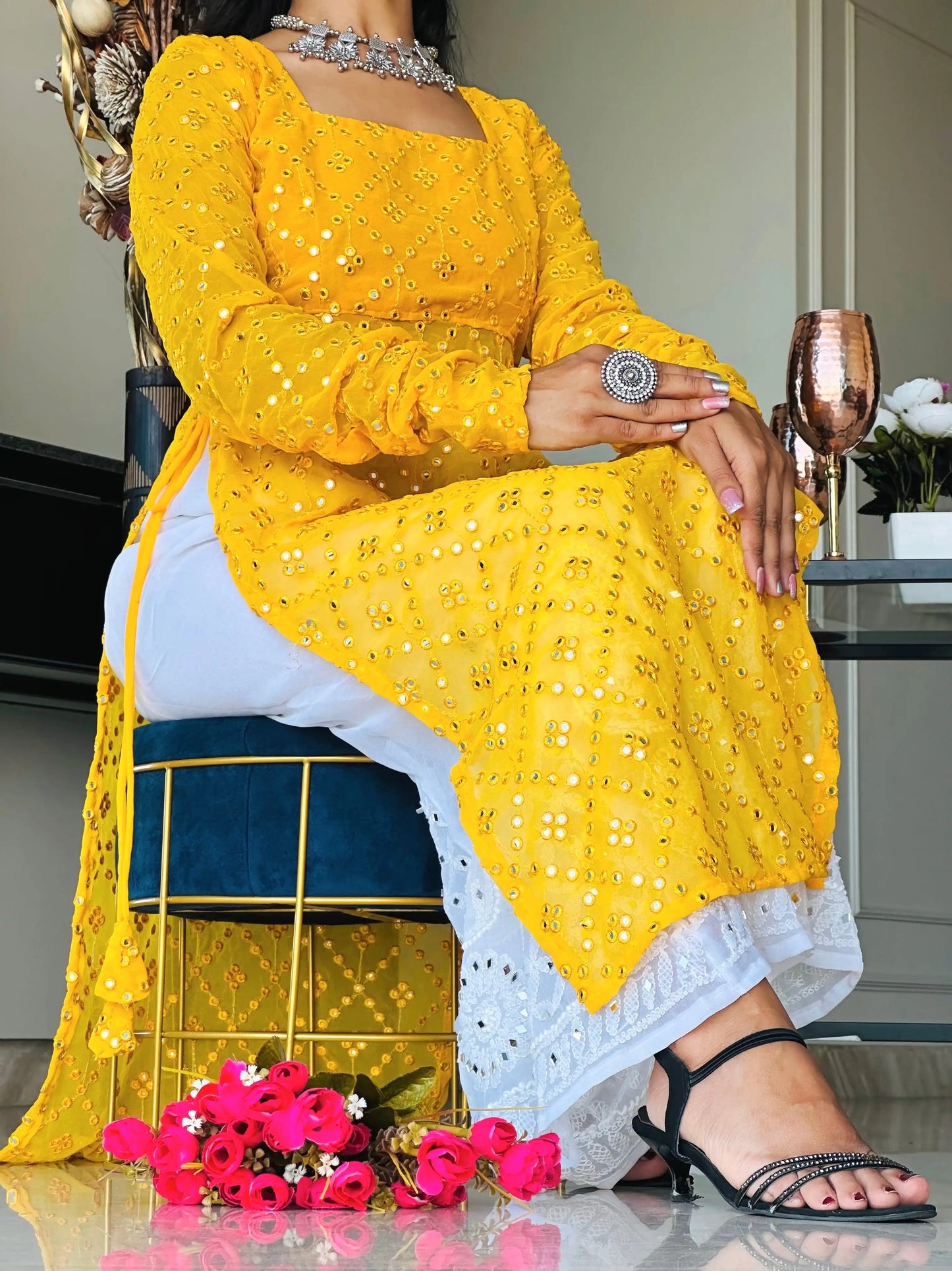Amber Yellow Mirror Gulnaz Kurta