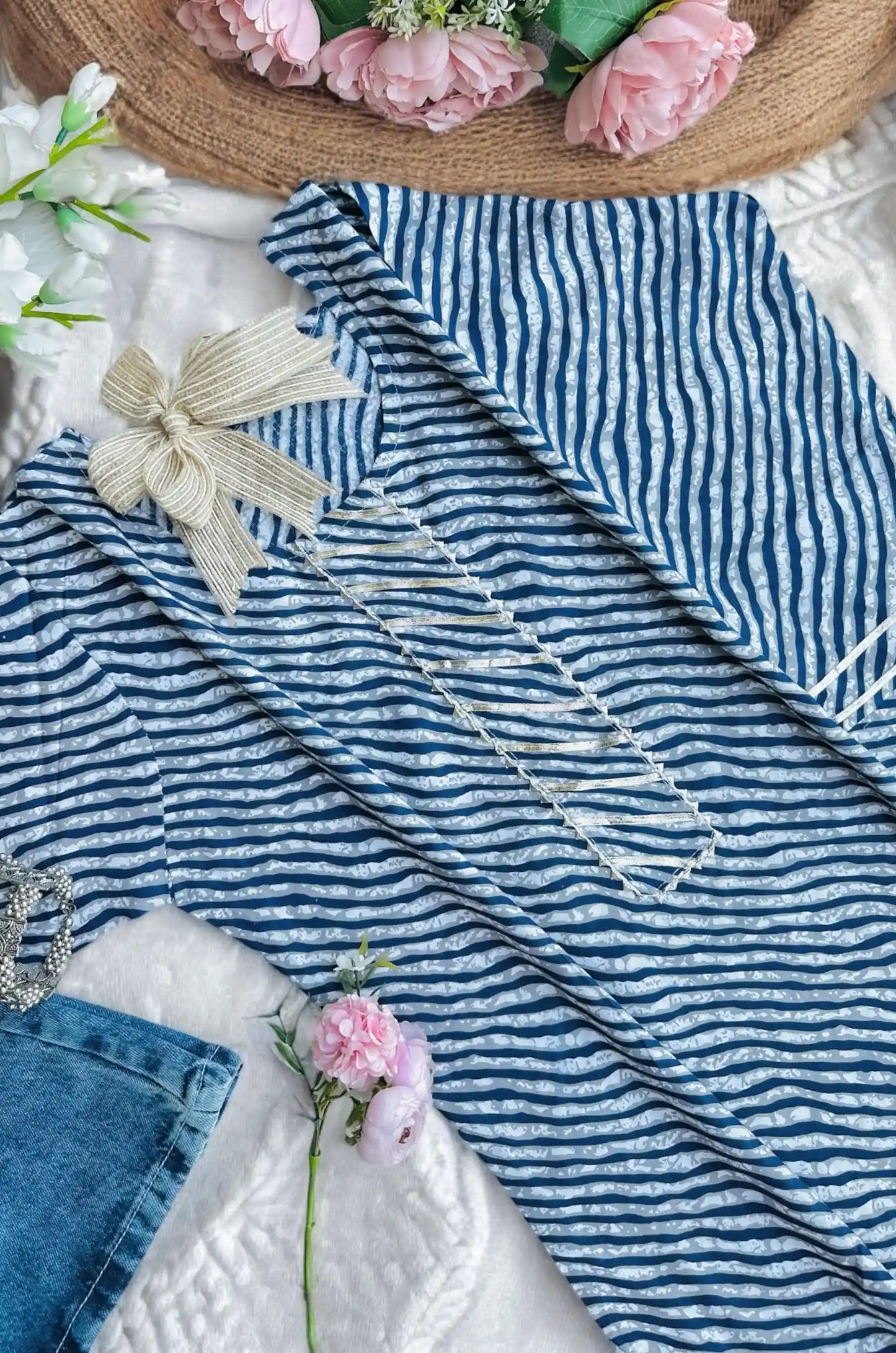 Blue Lehriya Jaipuri Short Kurta