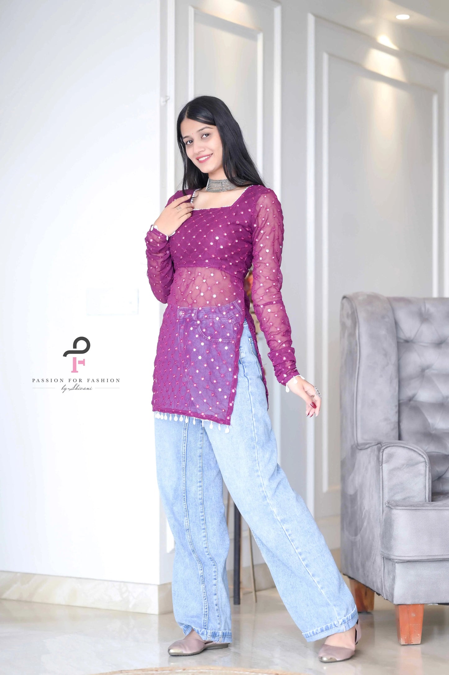Vintage Wine Gulnaz Embroidered Kurta