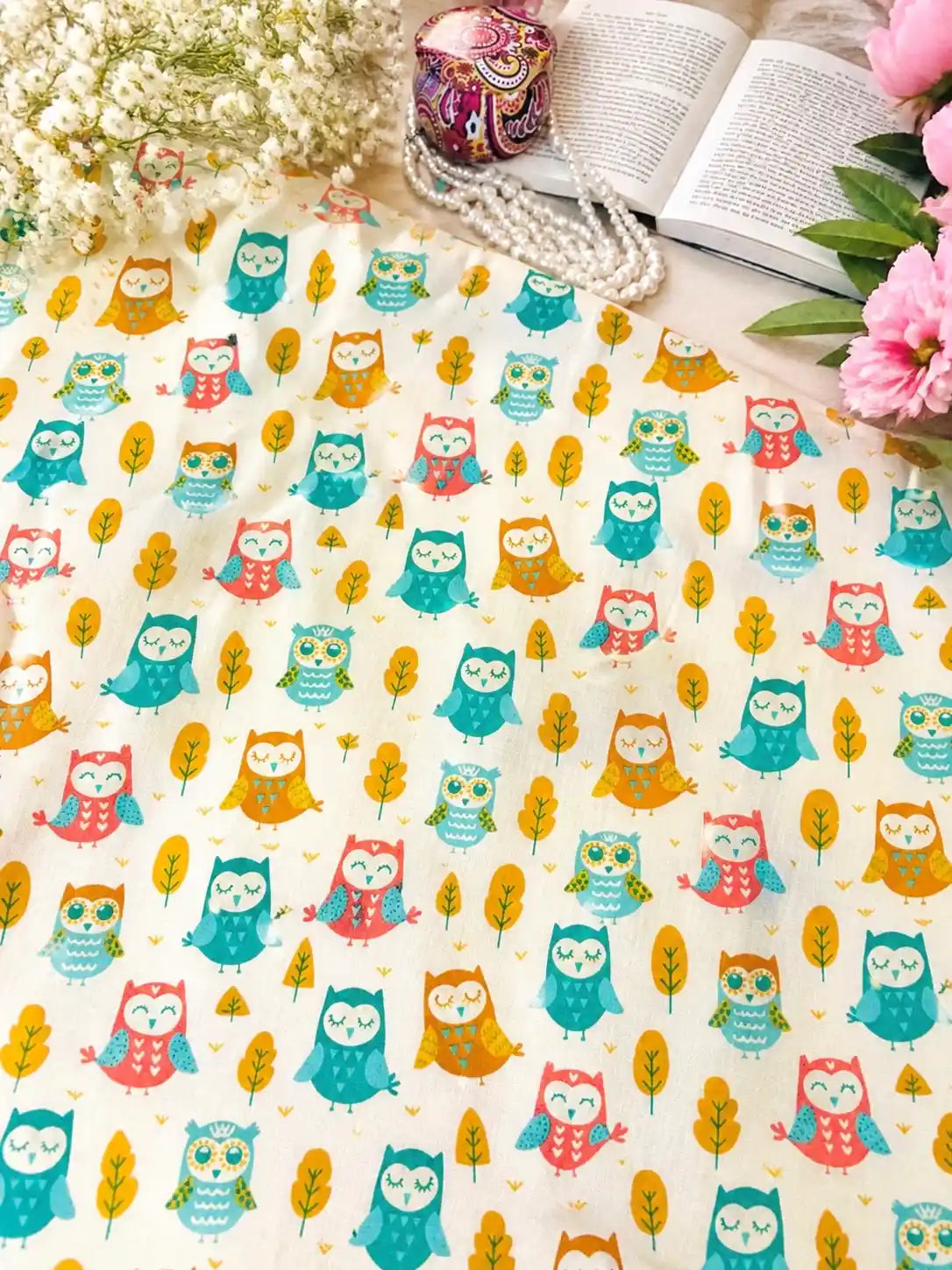 Cute Owl Print Cotton Fabric
