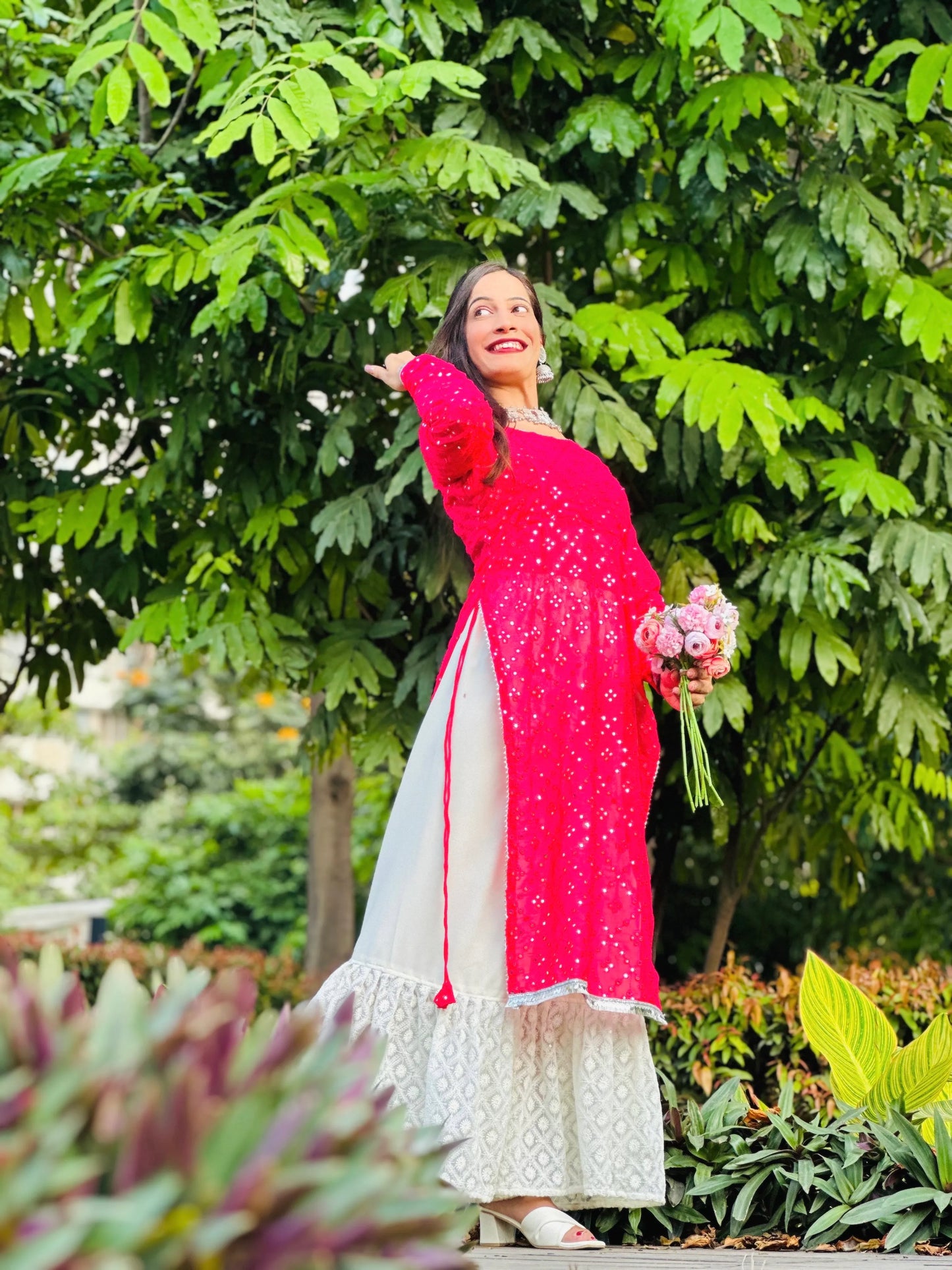 Fuchsia Pink Mirror Gulnaz Kurta