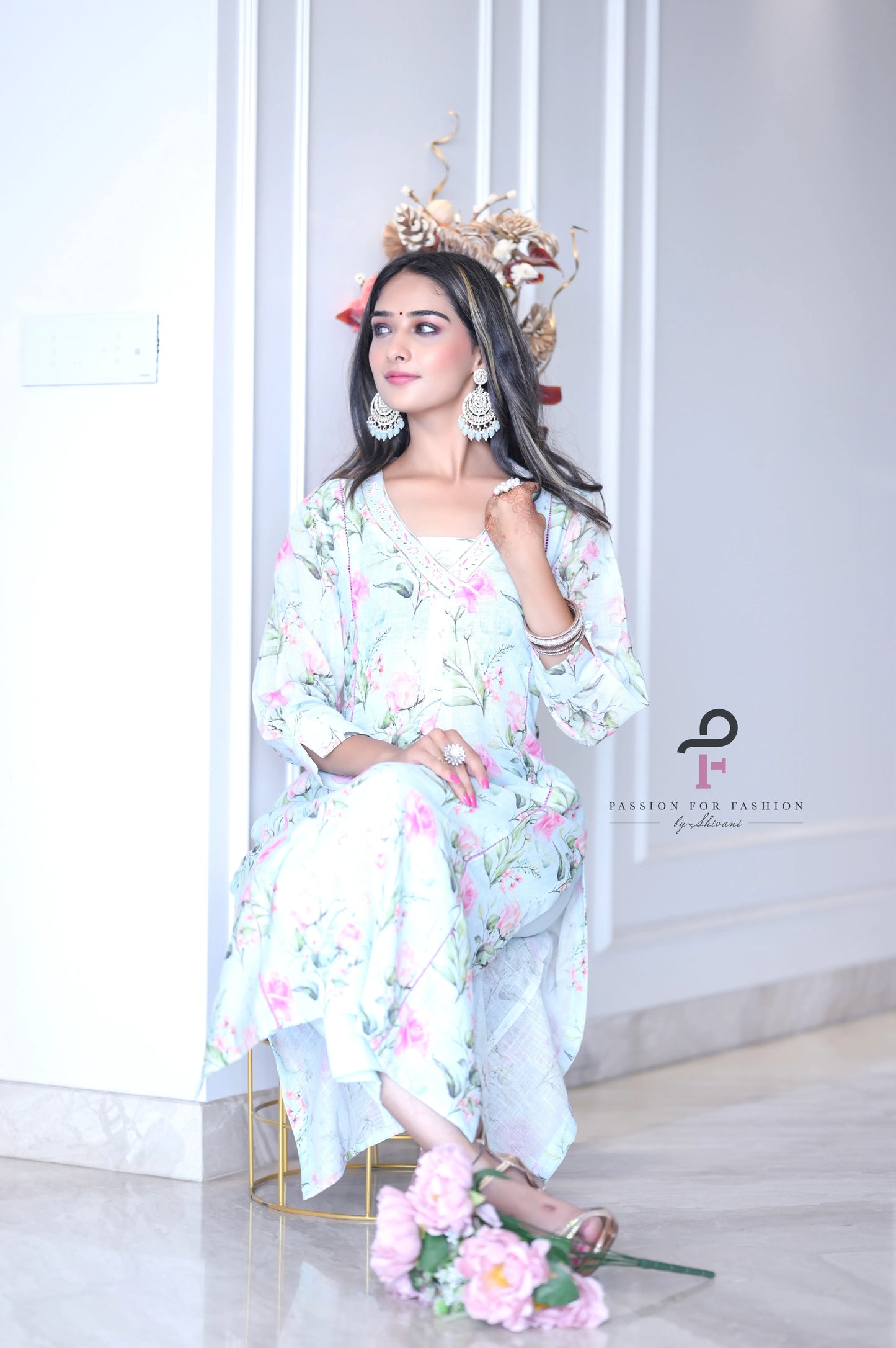 Blush Blue Floral Meher Suit Set - Passion for Fashion by Shivani