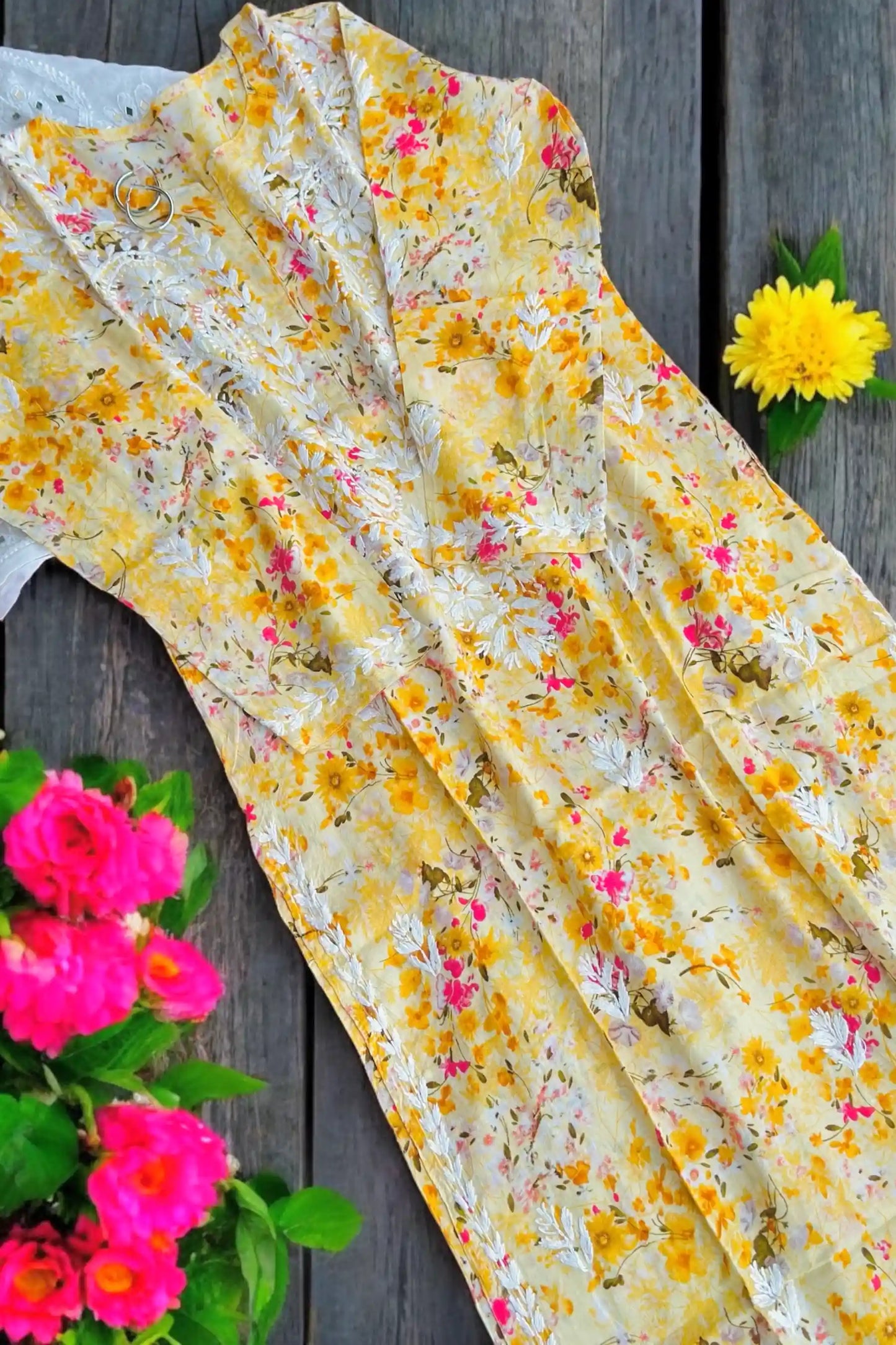 Shaded Yellow Fanah Mul Chikankari