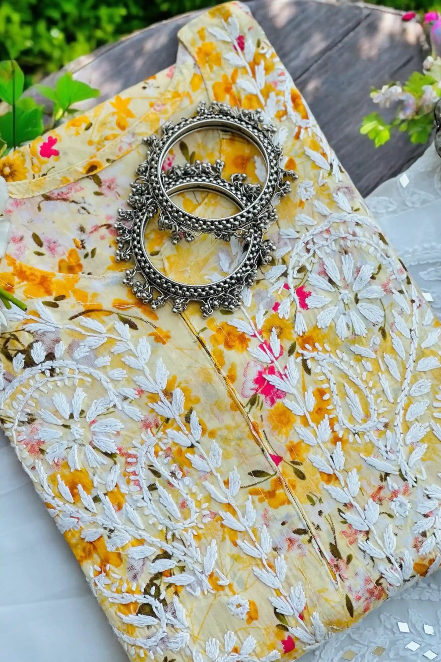 Shaded Yellow Fanah Mul Chikankari