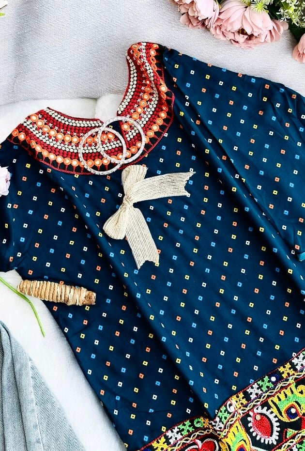 Blue Bandhej Gamti Kurta - Passion for Fashion by Shivani