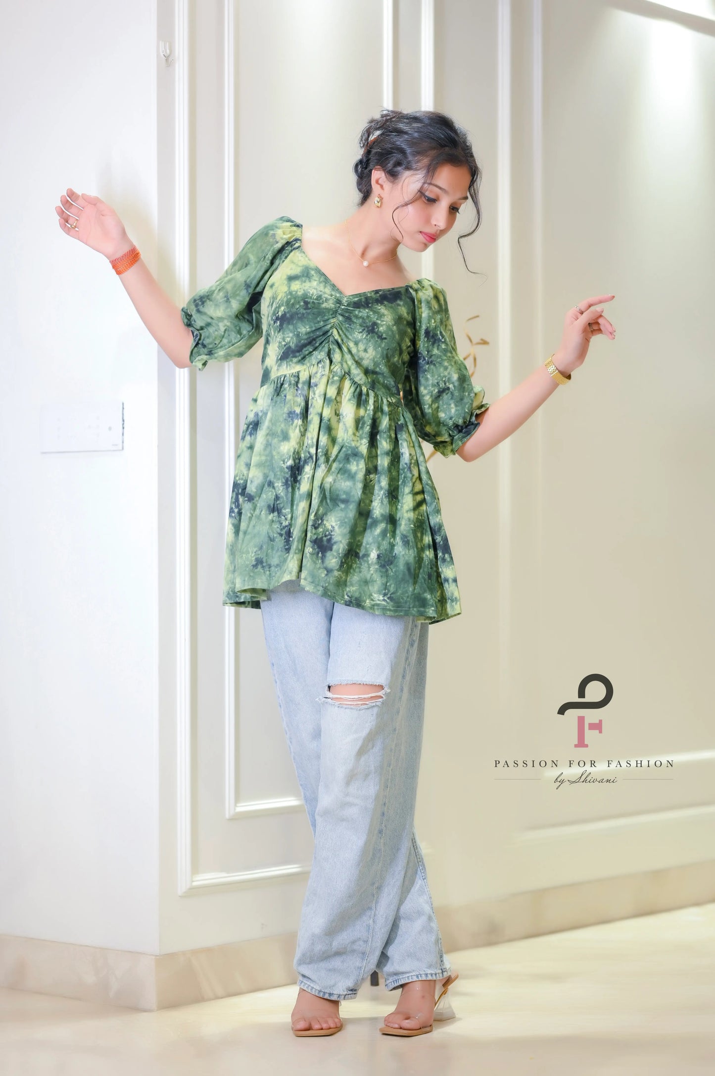 Forest Green Tye Dye Peplum Top