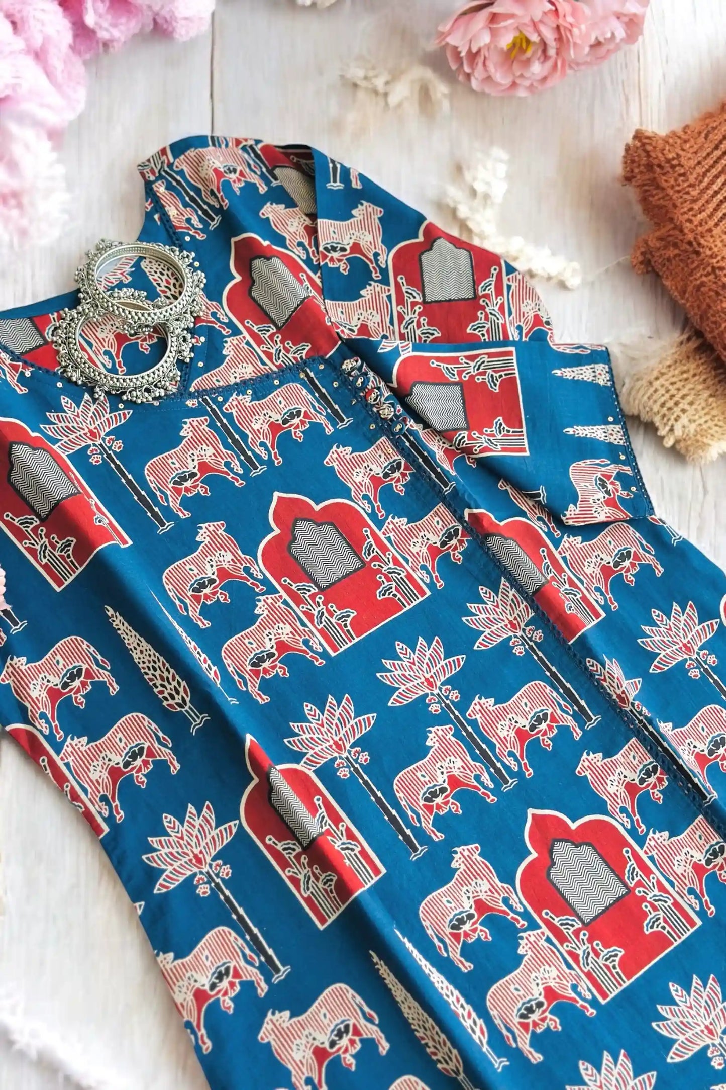 Warli Blue Mul Budget Kurta