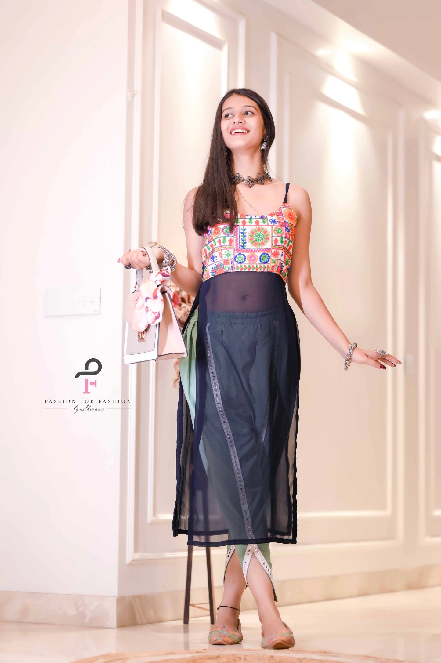 Monochrome Blue Gamti Embroidered Gulnaz Kurta